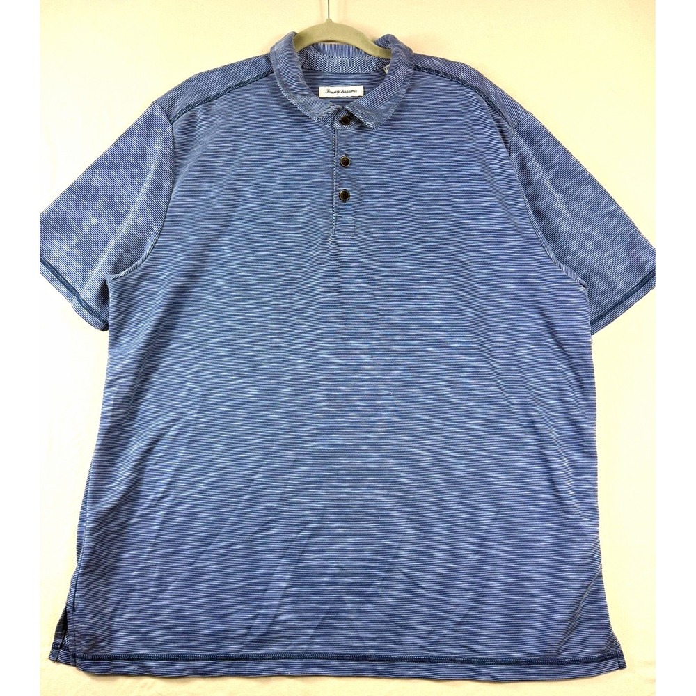 tommy bahama blue striped short sleeve 2 button polo, men's xxl